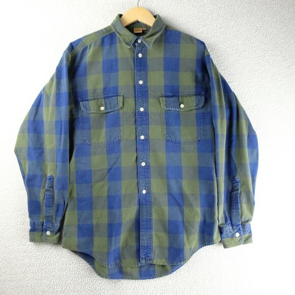 Ruff Hewn Shirt Mens Medium Green Blue Check Heavyweight Canvas Workwear Outdoor - Picture 1 of 8
